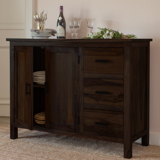 ANGEL FURNITURE Brisbane Sheesham Wood Storage Cabinet with Three Drawer (Walnut Finish)