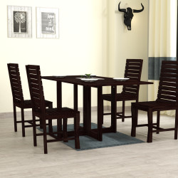Stripped Design Four Seater Dining Set With Foldable Dining Table in Walnut Finish