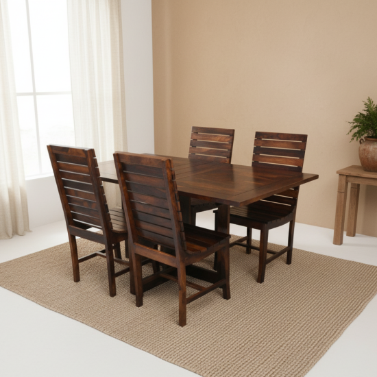 Modish Four Seater Dining Table Set (Teak Finish) Folding Dining Table