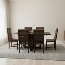 Modish Sheesham Wood Six Seater Dining Table Set (Walnut Finish)