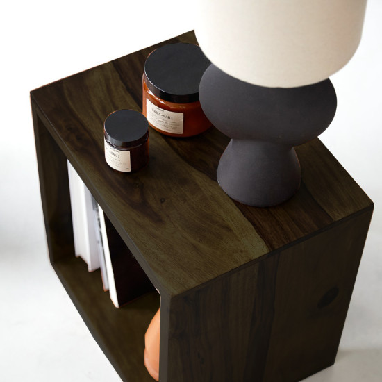 Solid Sheesham Wood Cubic End Table (Honey) Solid Sheesham Wood Cubic End Table (Honey)