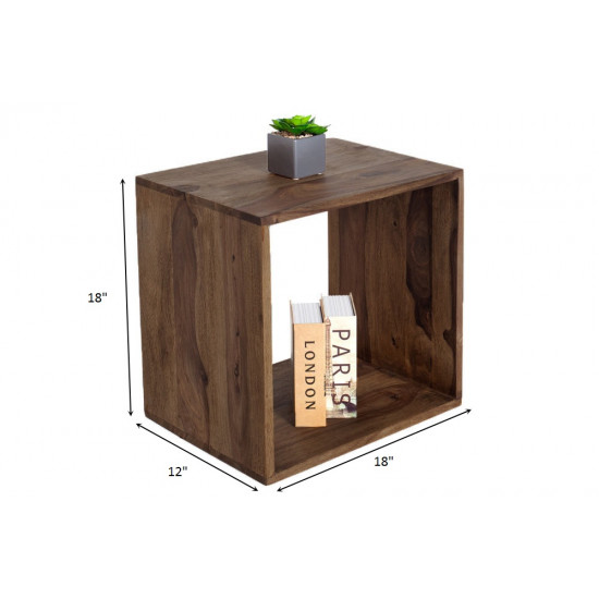 Solid Sheesham Wood Cubic End Table (Walnut)