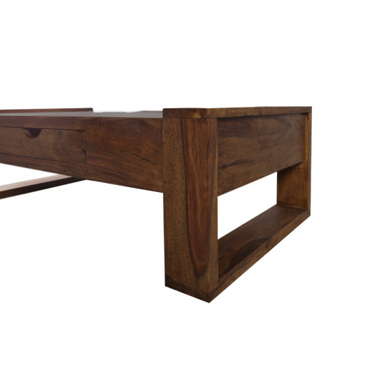 Riverton Solid Sheesham Wood Coffee table with drawer in Walnut Finish