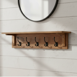 Solid Sheesham Wood floating Wall Mounted Shelf With Coat Hook (Honey Finish)
