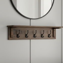 Solid Sheesham Wood floating Wall Mounted Shelf With Coat Hook (Walnut Finish)