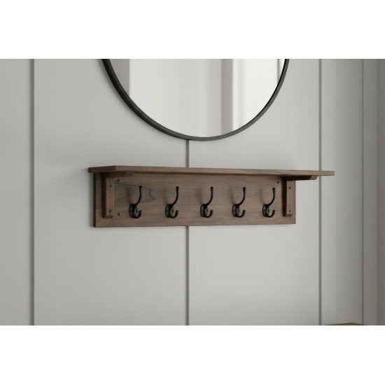 Solid Sheesham Wood floating Wall Mounted Shelf With Coat Hook (Walnut Finish)