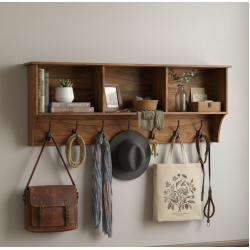 Sheesham Wood Wall Hanging Storage Shelf (Honey)