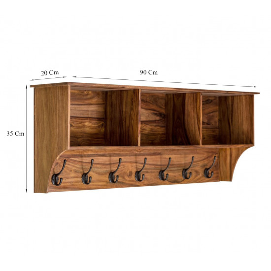 Sheesham Wood Wall Hanging Storage Shelf (Honey)