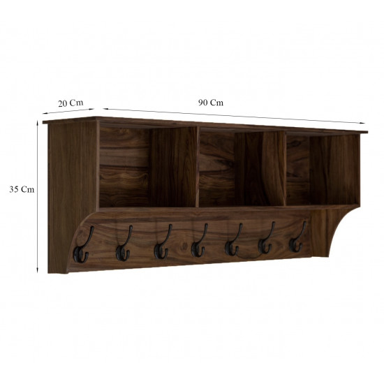 Sheesham Wood Wall Hanging Storage Shelf (Walnut)