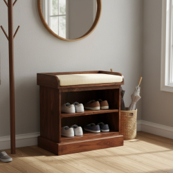 Solid Sheesham Wood Open Space saver Shoerack with removable shelf (Honey)