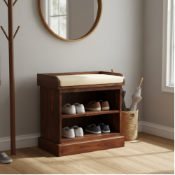 Solid Sheesham Wood Open Space saver Shoerack with removable shelf (Honey)