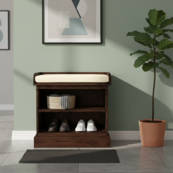 Solid Sheesham Wood Open Space saver Shoerack with removable shelf (Walnut)