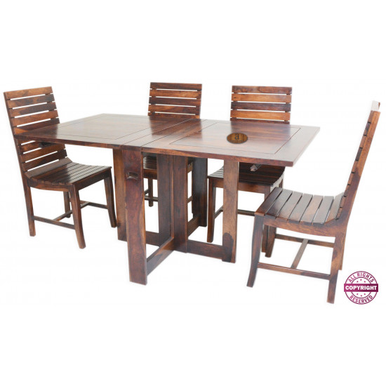 Modish Solid Sheesham Wood Four Seater Dining Table Set (Teak Finish) Folding Dining Table