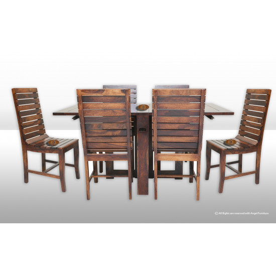 Modish Solid Sheesham Wood Six Seater Dining Table Set (Teak Finish) 