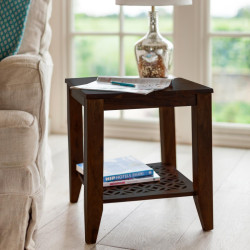 Clydebank Carved net Side Table in Walnut Finish