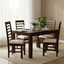 Sheesham Wood Four Seater Dining Table Set in Walnut Finish