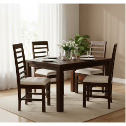 Sheesham Wood Four Seater Dining Table Set in Walnut Finish
