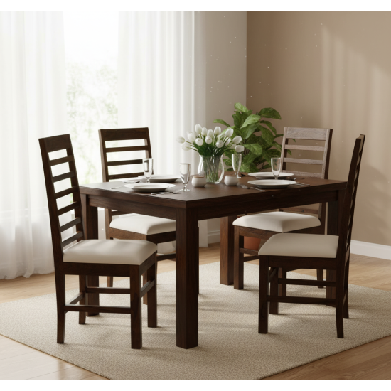 Sheesham Wood Four Seater Dining Table Set in Walnut Finish Sheesham Wood Four Seater Dining Table Set in Walnut Finish
