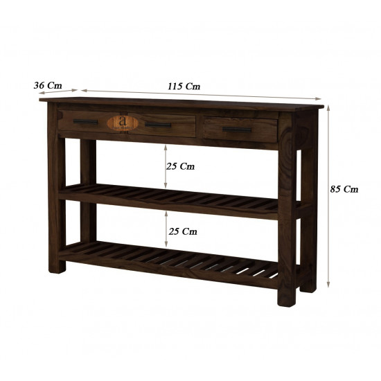 Stripped 3 Drawer Sheesham Wood Console Table in Walnut Finish