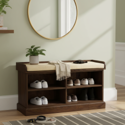 Hallway Shoerack Open Storage Seat in Walnut finish