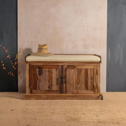 Hallway Shoerack Enclosed Storage Seat in Honey Finish