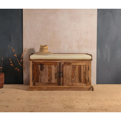 Hallway Shoerack Enclosed Storage Seat in Honey Finish