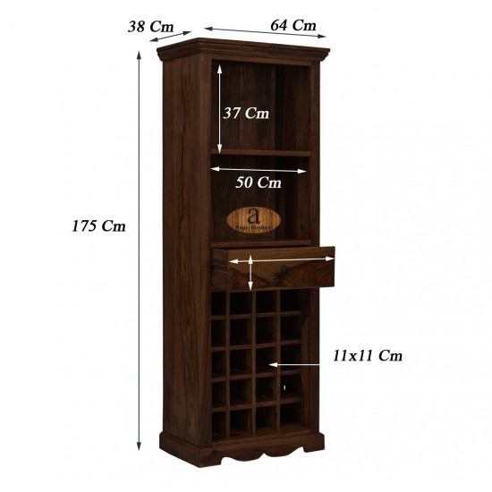 Tallboy Storage Wine rack | Bar Cabinet | Bar Unit in Walnut Finish