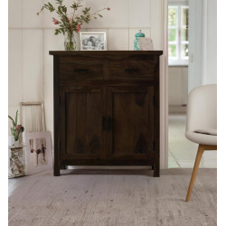 Lowboy storage cabinet with two drawer in walnut finish