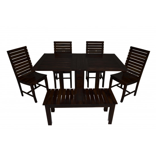 Stripped Design Six Seater Dining Set With Foldable Dining Table In Walnut Finish
