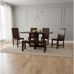 Stripped Design Six Seater Dining Set With Foldable Dining Table In Walnut Finish