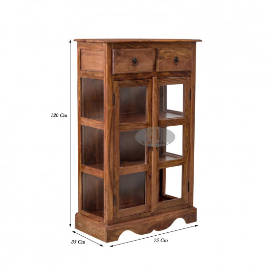 Sheesham Wood Kitchen Crockery Cabinet in Honey Finish