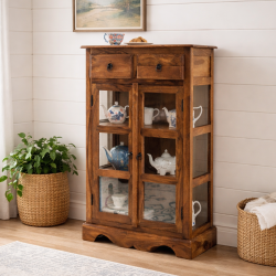 Sheesham Wood Kitchen Crockery Cabinet in Honey Finish