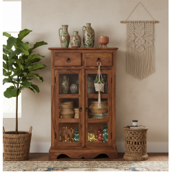 Sheesham Wood Kitchen Crockery Cabinet in Honey Finish