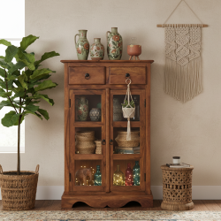 Sheesham Wood Kitchen Crockery Cabinet in Honey Finish