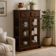 Sheesham Wood Kitchen Crockery Cabinet in Walnut Finish