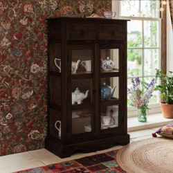 Sheesham Wood Kitchen Crockery Cabinet in Walnut Finish