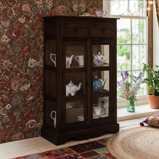 Sheesham Wood Kitchen Crockery Cabinet in Walnut Finish