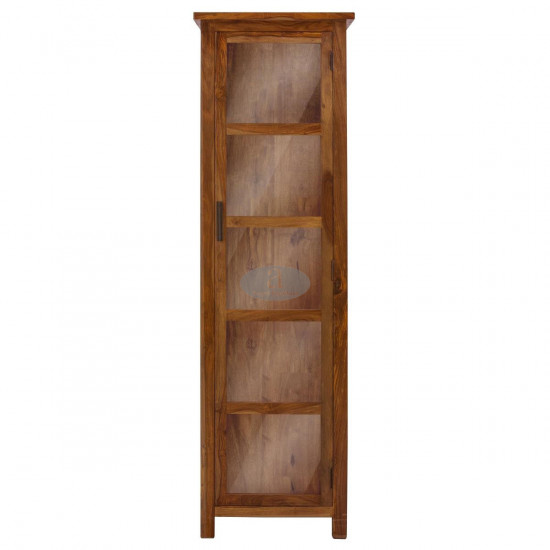 Sheesham Wood Baltimore Kitchen Cabinet Tall in Honey Finish | Bookcase With Glass Door 