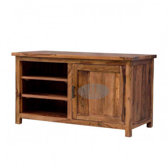 Columbus Wide Screen Tv unit with cabinet in honey finish