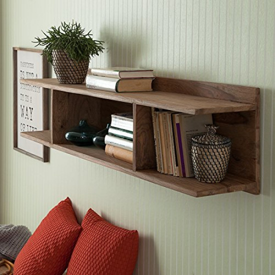 Sheesham Wood Open Storage Wall Shelf (Honey)