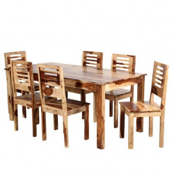 Sheesham Wood 6 Seater Dining Set  (Natural Finish)