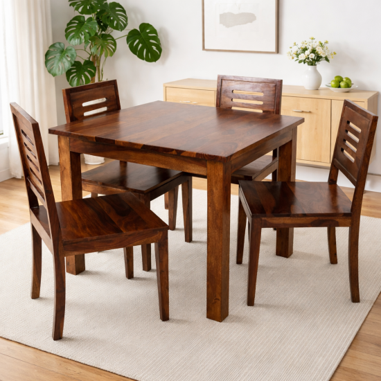 Sheesham Wood 4 Seater Dining Set  (Honey Finish)