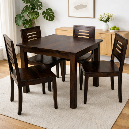 Sheesham Wood 4 Seater Dining Set  (Walnut Finish)