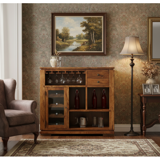 Storage Bar Cabinet (Honey Finish)
