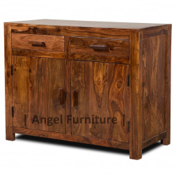 Angel Furniture Solid Sheesham Wood Two Drawer Storage Cabinet Teak Finish