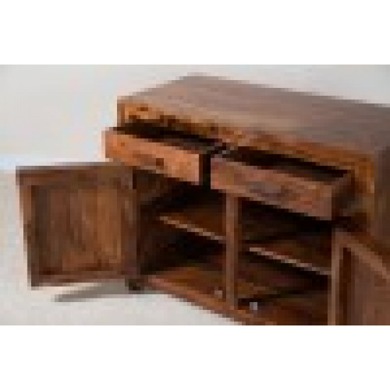 Angel Furniture Solid Sheesham Wood Two Drawer Storage Cabinet Teak Finish