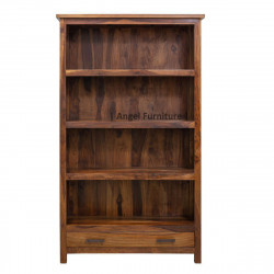 Angel's Solid Sheesham Wood Bookshelf Large with Two Drawer (Full Size, Honey Finish)