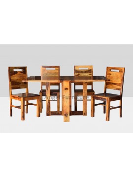 Angel's Solid Sheesham Wood Four Seater Dining Set With Folding Table (Four Seater, Honey Finish)