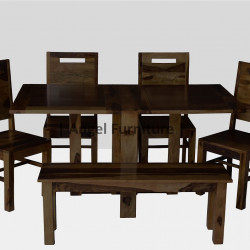 Angel's Solid Sheesham Wood Six Seater Dining Set with Folding Table and Bench (Six Seater, Walnut Finish)