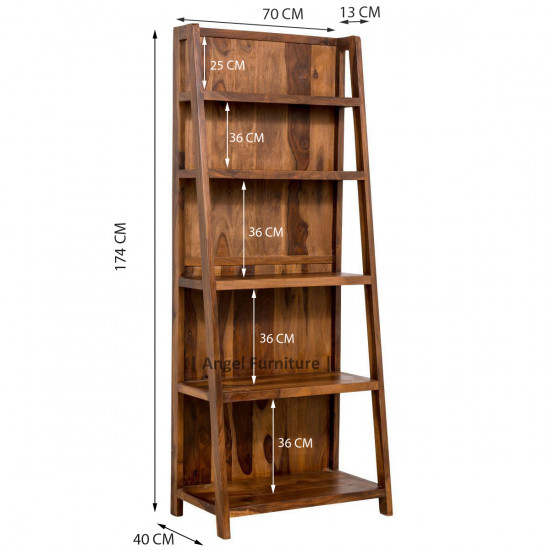 Angel's Solid Sheesham Wood Vertical Ladder Bookshelf Large (Standard, Honey Finish)